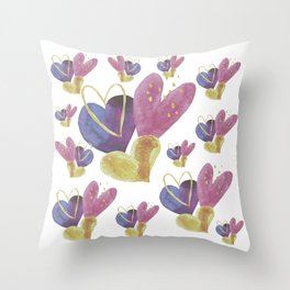 4 hearts watercolor pattern Throw Pillow