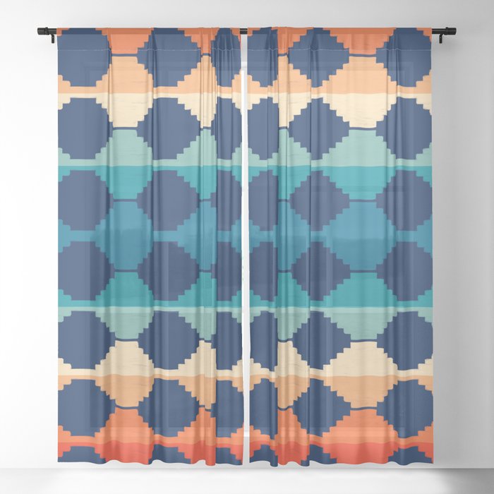 70s Colored Ethnic Pattern Sheer Curtain