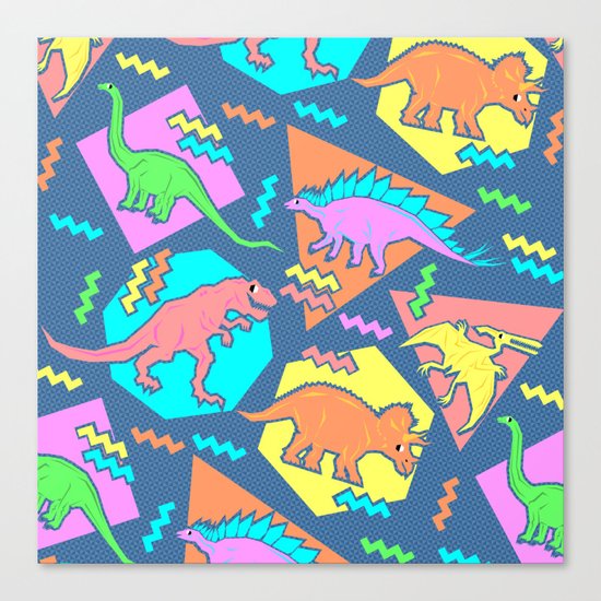 Nineties Dinosaur Pattern Canvas Print