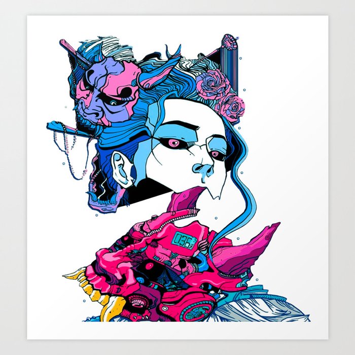 Geisha Cyborg Modern Vaporwave Aesthetic Art Print