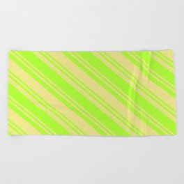 [ Thumbnail: Light Green and Tan Colored Striped/Lined Pattern Beach Towel ]
