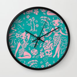 Tiki Temptress in Pink and Turquoise Wall Clock