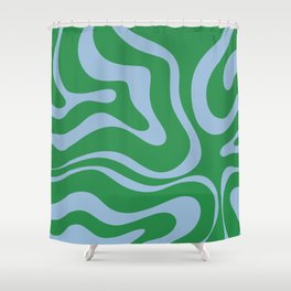 Green and Light Blue Modern Retro Liquid Swirl Abstract Pattern Shower Curtain