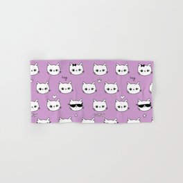 Cute pink pattern with stars glasses wow cats. Pets seamless background. Textiles for children Hand & Bath Towel