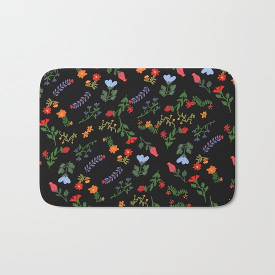 Dark Flower Pattern Bath Mat