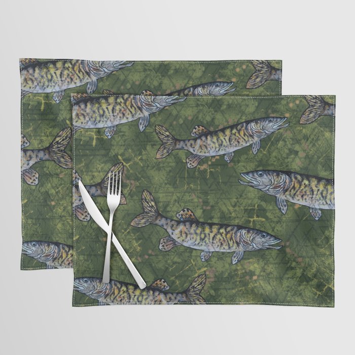 Musky Fish Green Camo Pattern Placemat