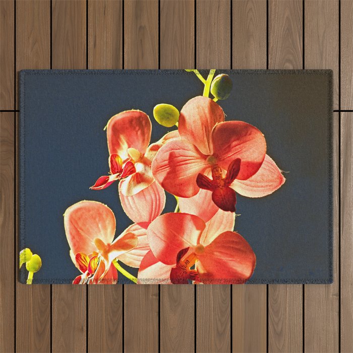 Pink Flowering Orchid Branche Floral Bouquet Outdoor Rug