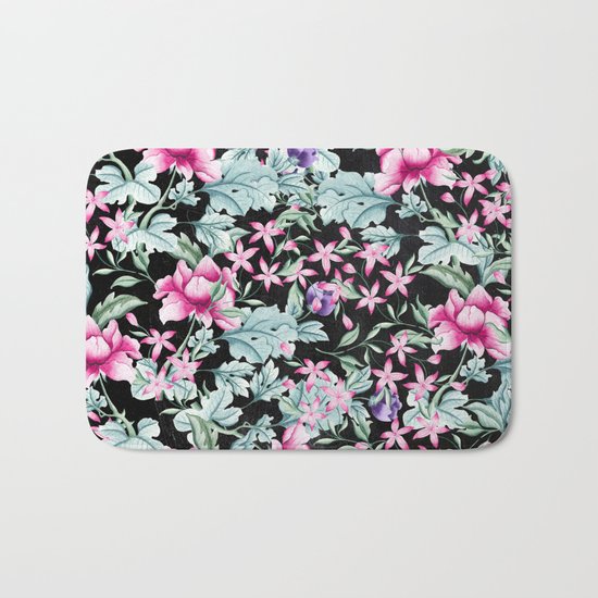 Floral Pattern 1 Black Bath Mat