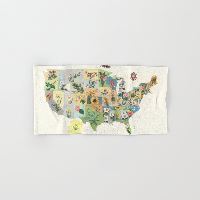 Vintage US State Flower Map (1911) Hand & Bath Towel