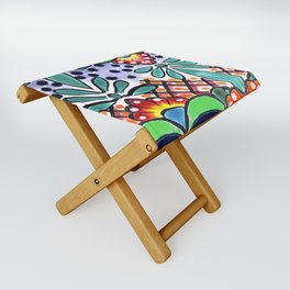 Colorful Talavera, Green Accent, Large, Mexican Tile Design Folding Stool