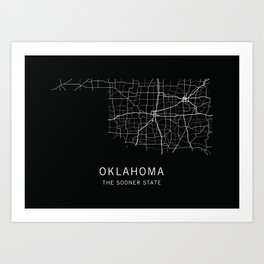 Oklahoma State Road Map Art Print