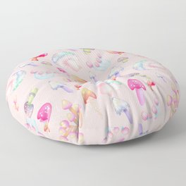 psychedelic magic mushrooms watercolor pattern on pastel pink Floor Pillow