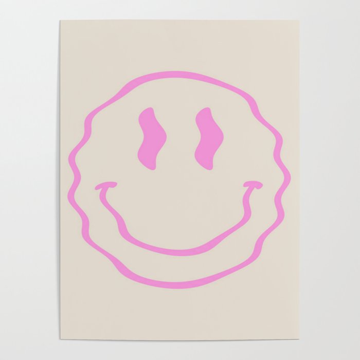 Pink Wavy Smiley Face Aesthetic Poster
