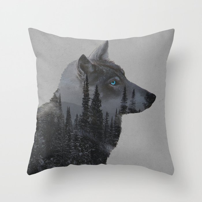 Winter Wolf Throw Pillow