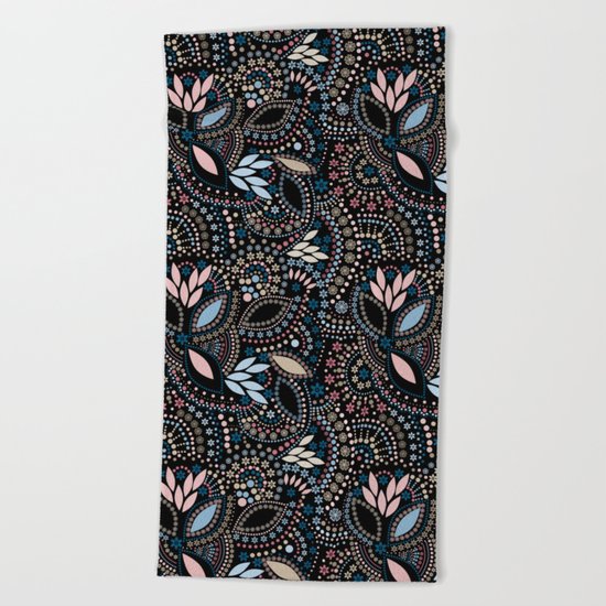 Abstract pattern with beads on black Beach Towel