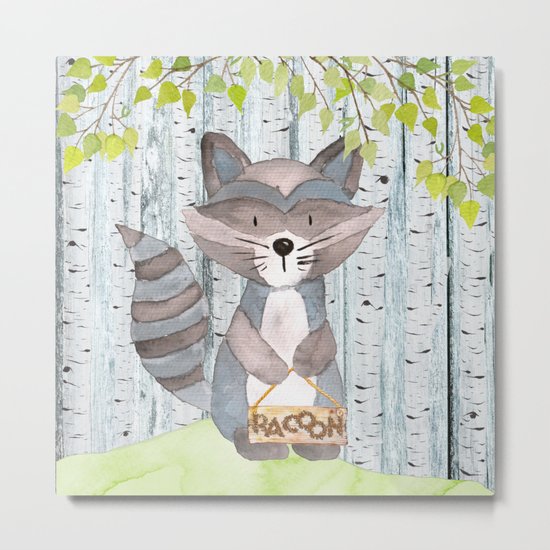 The adorable Racoon- Woodland Friends- Watercolor Illustration Metal Print