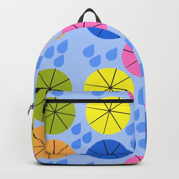 Mid-Century Modern Spring Rainy Day Colorful Blue Backpack