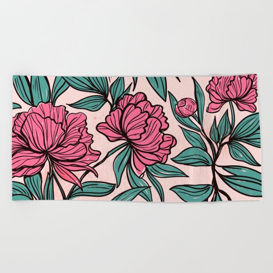 Sketchy Flowers Beach Towel