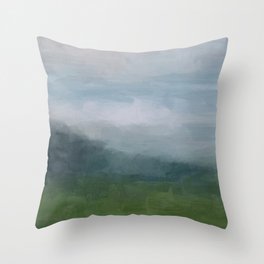 Valley Living - Gray Blue Navy Indigo Grass Green Abstract Painting Wall Art Prints, Nature Horizon Throw Pillow