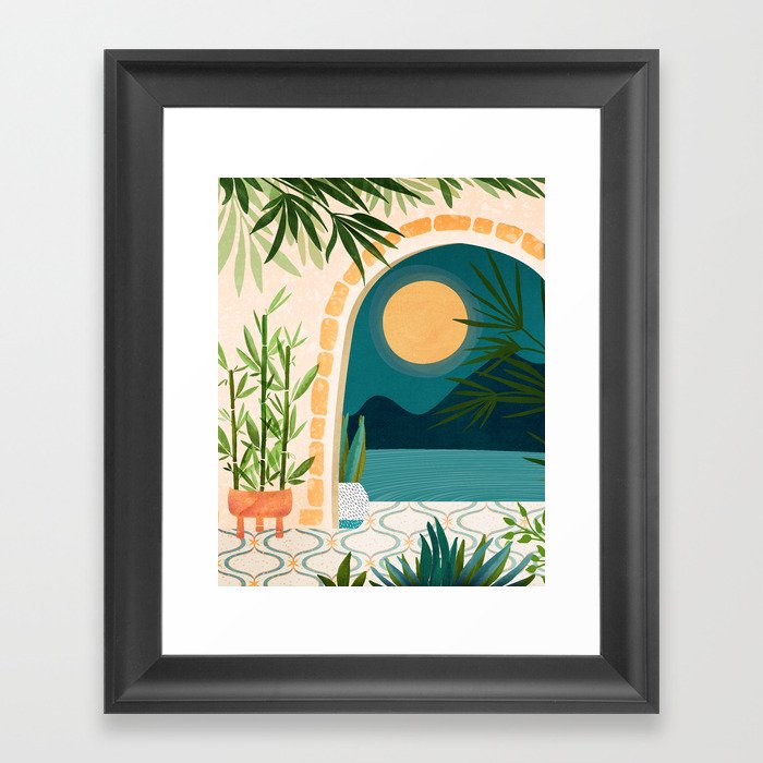 Full Moon Rising Night Landscape / Villa Series Framed Art Print