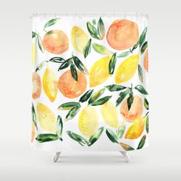 Sicilian orchard: lemons and oranges in watercolor, summer citrus Shower Curtain
