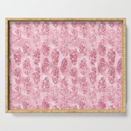 Pink Glitter Tropical Palm Leaves Pattern Serving Tray