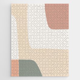 Terracotta and Olive Green Block Pattern Jigsaw Puzzle