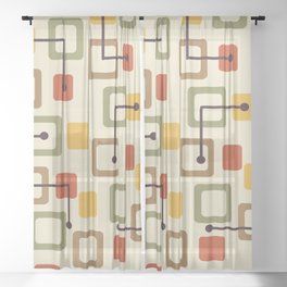 Midcentury 1950s Tiles & Squares Autumn Sheer Curtain