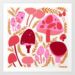 Mushrooms - Pink & Orange Art Print
