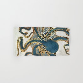 Underwater Dream VI Hand & Bath Towel | Contemporary, Animal, Octopus, Graphicdesign, Abstract, Blue, Copper, Nature, Gold, Ocean 