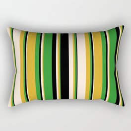 [ Thumbnail: Goldenrod, Beige, Black & Forest Green Colored Striped Pattern Rectangular Pillow ]
