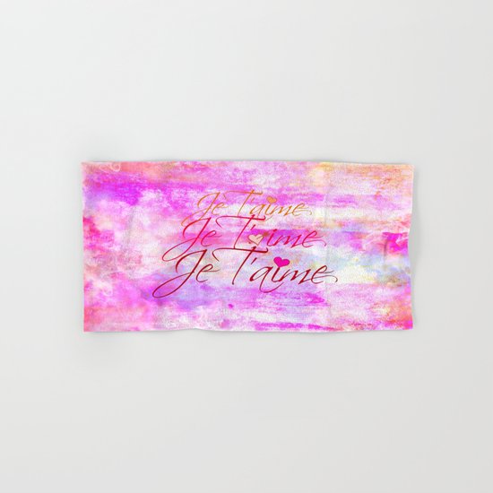 JE T'AIME French Typography Font I Love You Romantic Fine Art Pastel Pink Colorful Abstract Painting Hand & Bath Towel