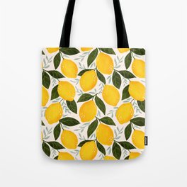 Mediterranean Summer Lemons Pattern Tote Bag
