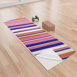 [ Thumbnail: Hot Pink, Dark Blue, White, and Chocolate Colored Lines Pattern Yoga Towel ]