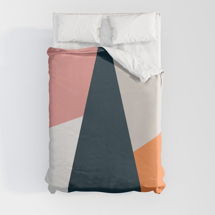 Navy blue triangle with colorful geometric shapes Duvet Cover