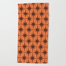 Midcentury Modern Atomic Starburst Pattern in Retro Orange and Brown  Beach Towel