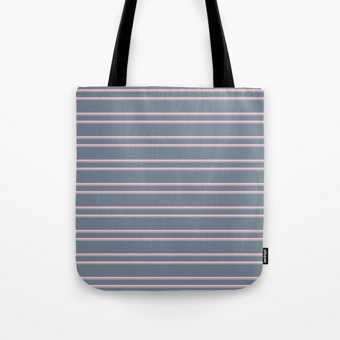 Slate Gray, Pink, and Dark Grey Colored Lines Pattern Tote Bag