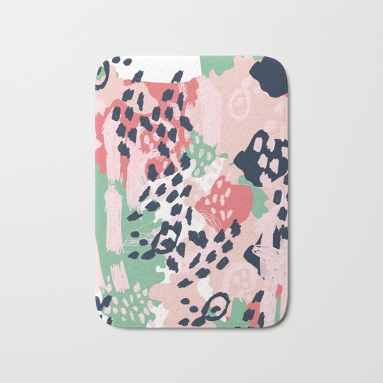 Brooklin - abstract minimal pink coral navy painting home decor abstract charlotte winter art Bath Mat