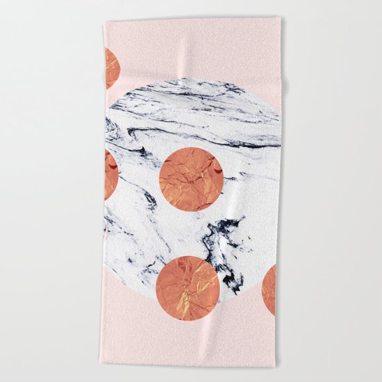 Marble + Pink + Copper #society6 #buyart #decor Beach Towel