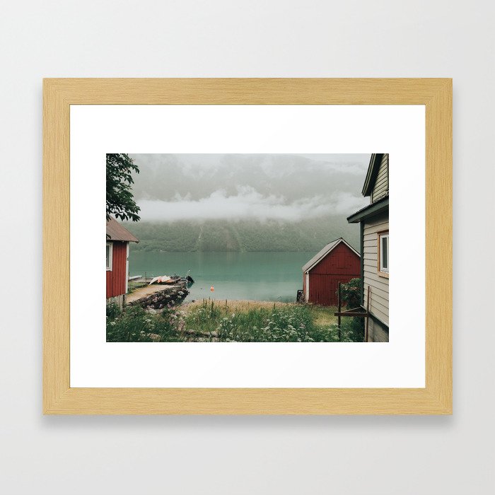 Sleepy Cottage on the Fjord Framed Art Print