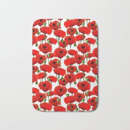 Red Poppy Pattern Bath Mat | Simple, Redpoppypattern, Digital, Flowers, Pattern, Poppies, Pretty, Ink Pen, Drawing, Poppy 