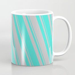 [ Thumbnail: Turquoise and Grey Colored Stripes/Lines Pattern Coffee Mug ]