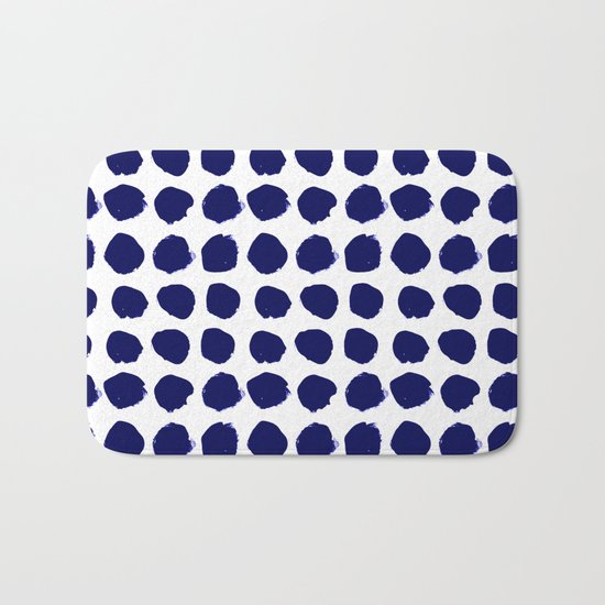Aria - indigo brushstroke dot polka dot minimal abstract painting pattern painterly blue and white Bath Mat