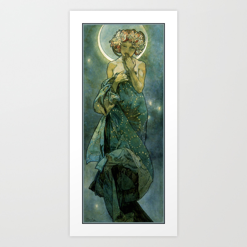 NEW Alphonse Alfons Mucha Art Nouveau 4 Mini Moon & Stars Prints & 4 FREE Prints 
