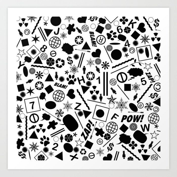 Bits And Pieces Eclectic Black And White Random Pattern Art Print By Printpix - 