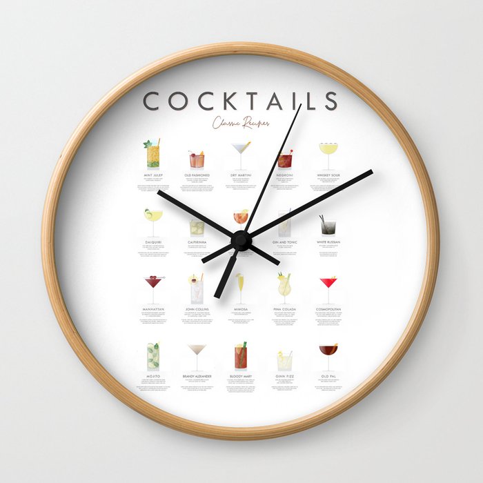 Classic Cocktails Recipes Wall Clock