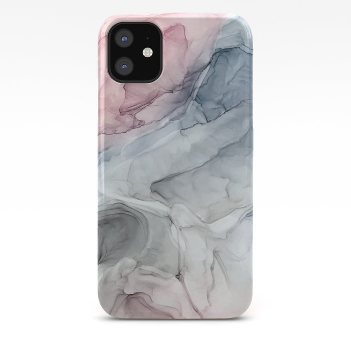 Pastel Blush Grey And Blue Ink Clouds Painting Iphone Case By