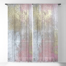 Golden Girl: a pretty abstract mixed media piece in pink, white, gold, and gray Sheer Curtain