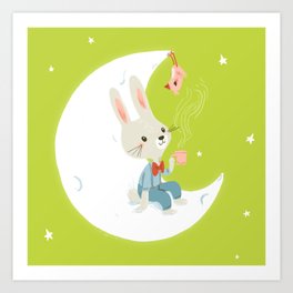 Little rabbit on the moon Art Print