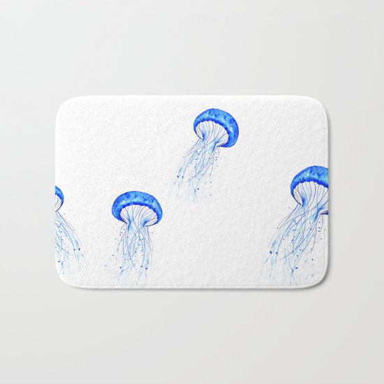 blue jellyfish watercolor Bath Mat
